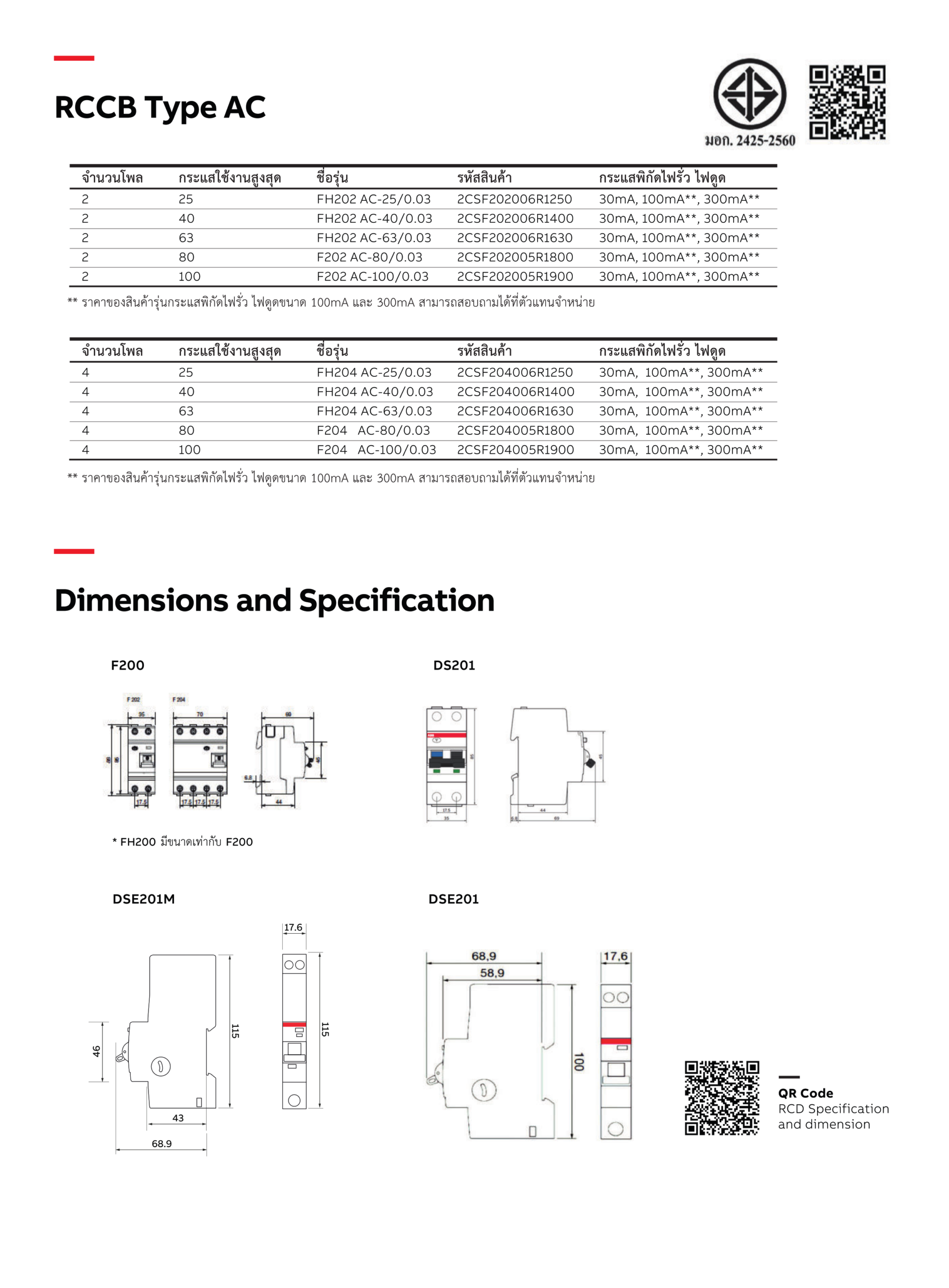 ABB RCCB FH202 AC