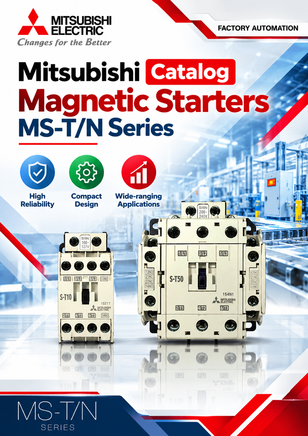 Mitsubishi Catalog Magnetic Starters MS-T/N Series อุปกรณ์ควบคุมและสตาร์ทมอเตอร์แรงดันต่ำ