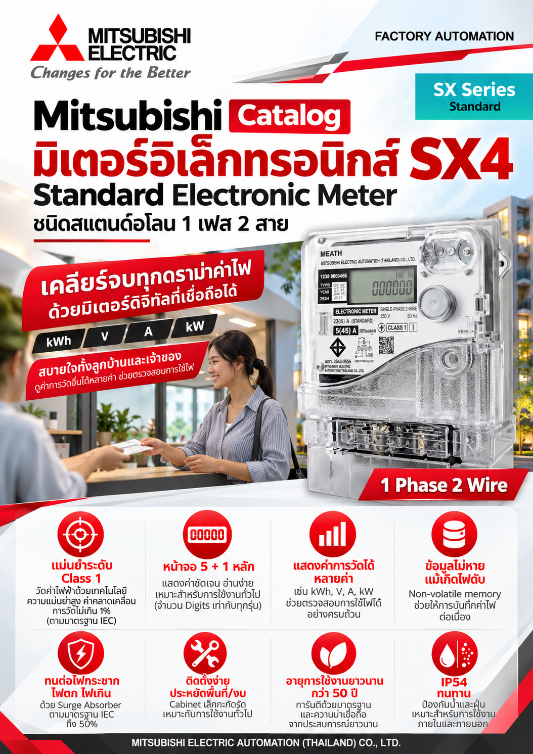 Mitsubishi Catalog มิเตอร์อิเล็กทรอนิกส์ SX4 Standard Electronic Meter ชนิดสแตนด์อโลน 1 เฟส 2 สาย
