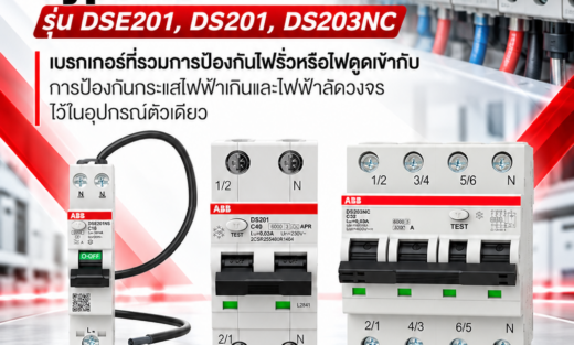 ABB RCBO Type AC รุ่น DSE201, DS201, DS203NC เบรกเกอร์ที่รวมการป้องกันไฟรั่วหรือไฟดูดเข้ากับการป้องกันกระแสไฟฟ้าเกินและไฟฟ้าลัดวงจรไว้ในอุปกรณ์ตัวเดียว