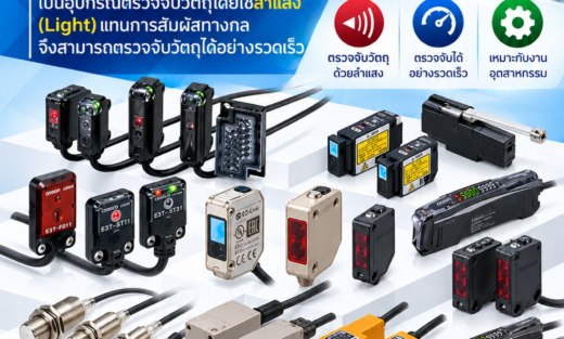 Omron Photoelectric Sensors เป็นอุปกรณ์ตรวจจับวัตถุโดยใช้ลําแสง (Light) แทนการสัมผัสทางกล จึงสามารถตรวจจับวัตถุได้อย่างรวดเร็ว