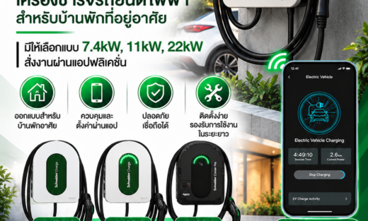 Schneider EV Charger เครื่องชาร์์จรถยนต์์ไฟฟ้้า สำหรับบ้านพักที่อยูอาศัย มีให้เลือกแบบ 7.4kW, 11kW, 22kW สั่งงานผ่านแอปพลิเคชั่น