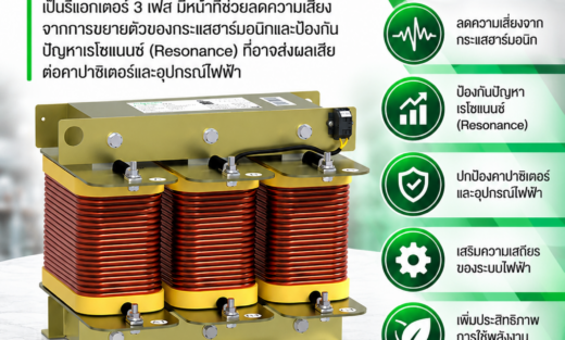 Schneider Electric EasyLogic PFC Detuned Reactor เป็นรีแอกเตอร์ 3 เฟส มีหน้าที่ช่วยลดความเสี่ยงจากการขยายตัวของกระแสฮาร์มอนิกและป้องกันปัญหาเรโซแนนซ์ (Resonance) ที่อาจส่งผลเสียต่อคาปาซิเตอร์และอุปกรณ์ไฟฟ้า