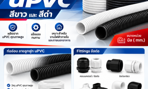 UPC Catalog ท่ออ่อน ลายลูกฟูก uPVC สีขาว และสีดำ Fittings ตัวหยึดและข้อต่อ กล่องพักสายไฟ ขนาดหน่วยมิล ( mm.)